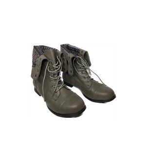 Twisted Gray Cap‎ Toe Lace Up Back Zip Fold Down Riding Combat Boots SZ 10